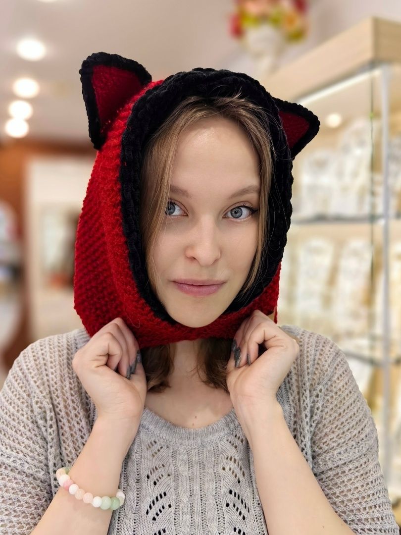 Зверошапка "Настя" микс (Красный)