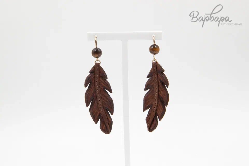 Серьги кожаные "Юнко" Перо