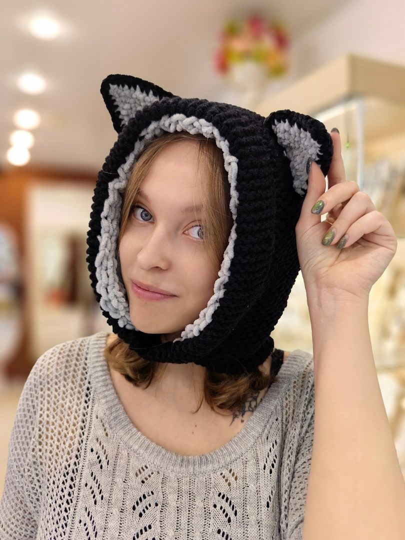 Зверошапка "Настя" микс (Чёрный)