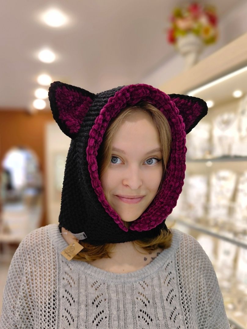 Зверошапка "Настя" микс (Черно-красный)