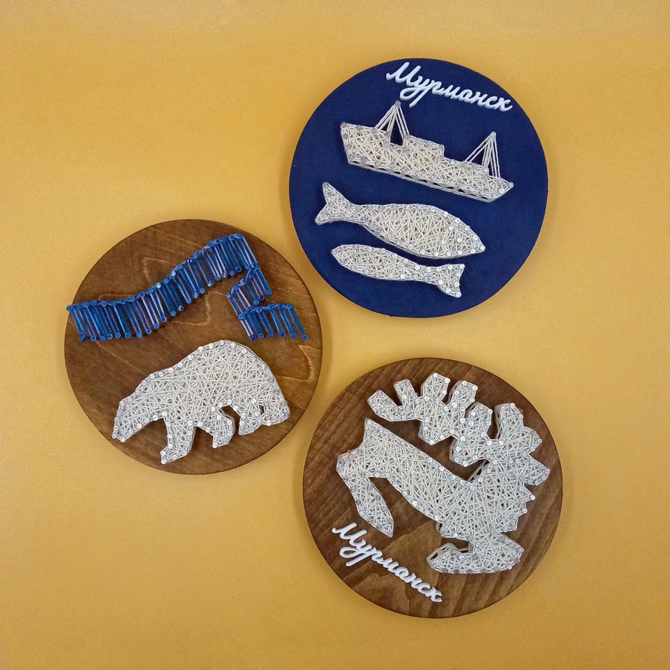 Стринг-арт на деревянном массиве, Тарелочка