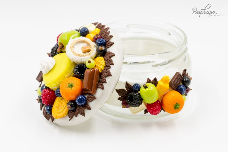 Сахарница "Фрукты на белом перламутре"