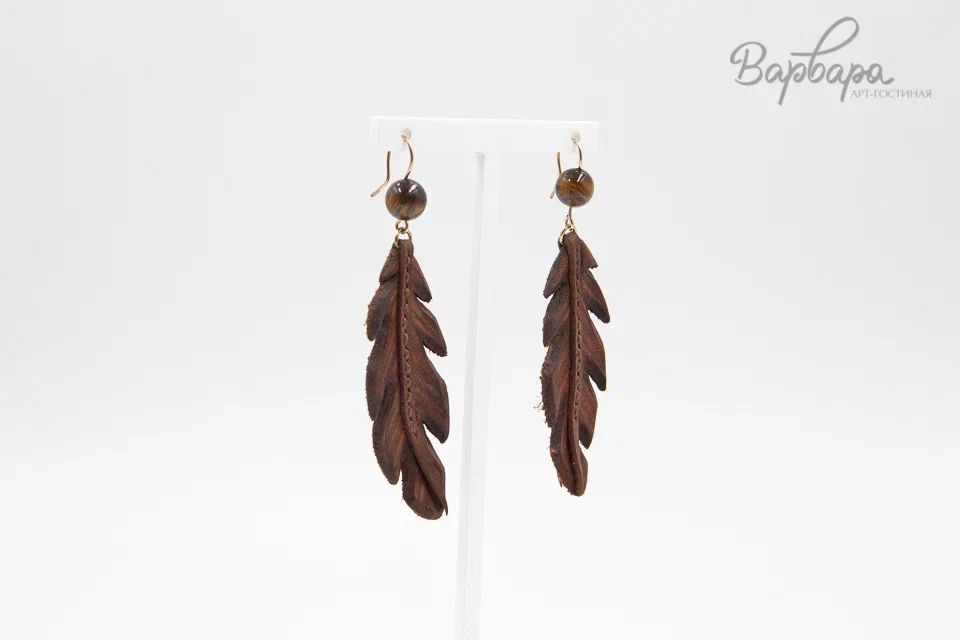 Серьги кожаные "Юнко" Перо