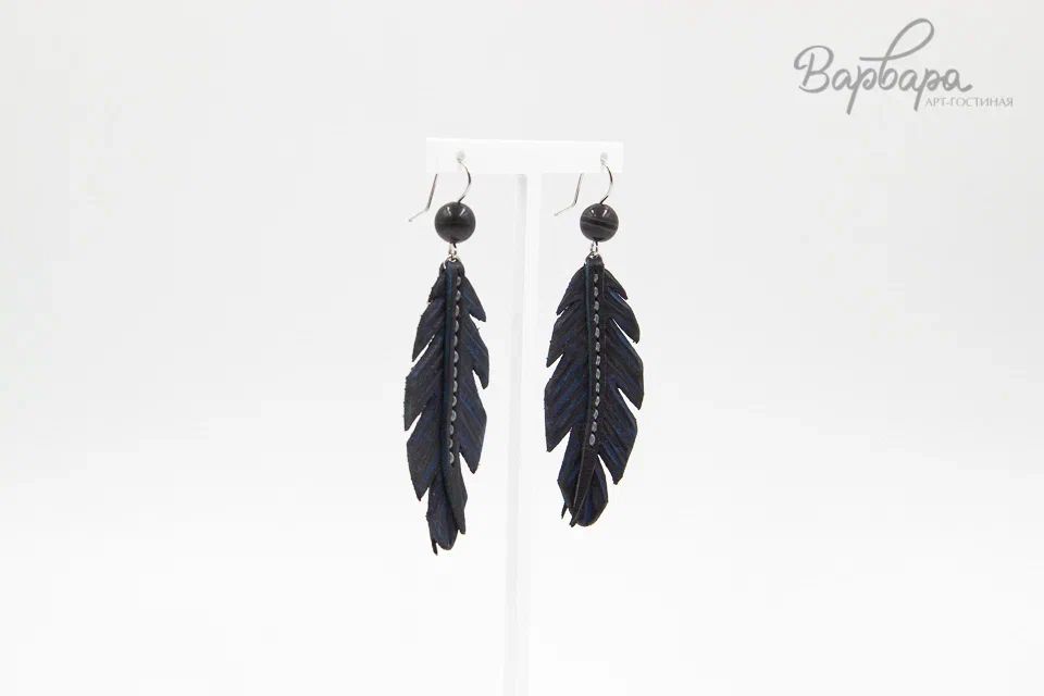 Серьги кожаные "Юнко" Перо